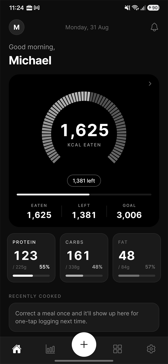 Cotto dashboard showing calories eaten against a daily goal