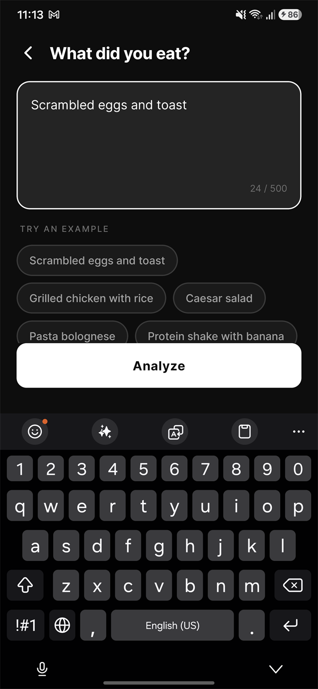 Typing a meal in plain language